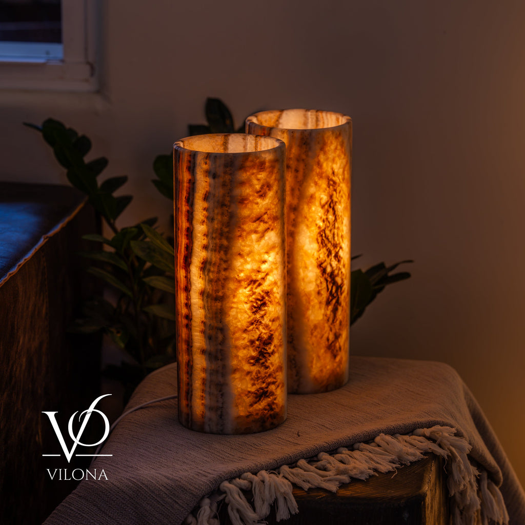 Sahara Onyx - 12" Tall, x 4.5" Diameter (Small Table Lamp Pair #1)