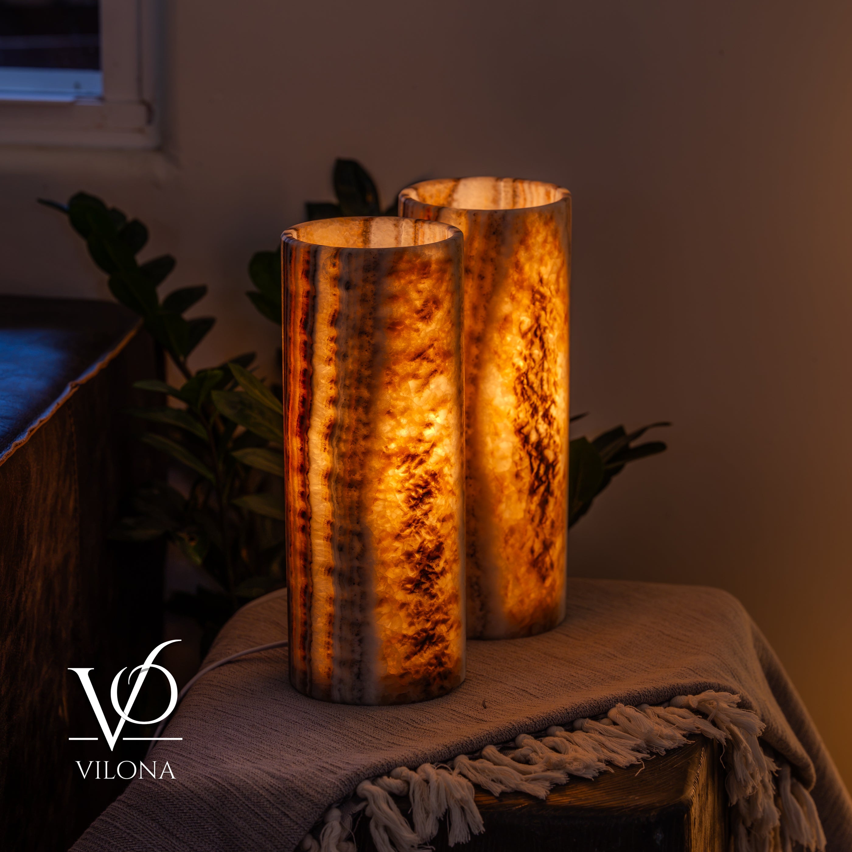Sahara Onyx - 12" Tall, x 4.5" Diameter (Small Table Lamp Pair #1)