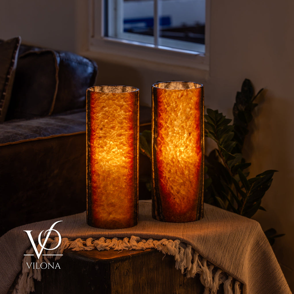 Tangerine Onyx - 12" Tall, x 4.5" Diameter (Small Table Lamp Pair #1)