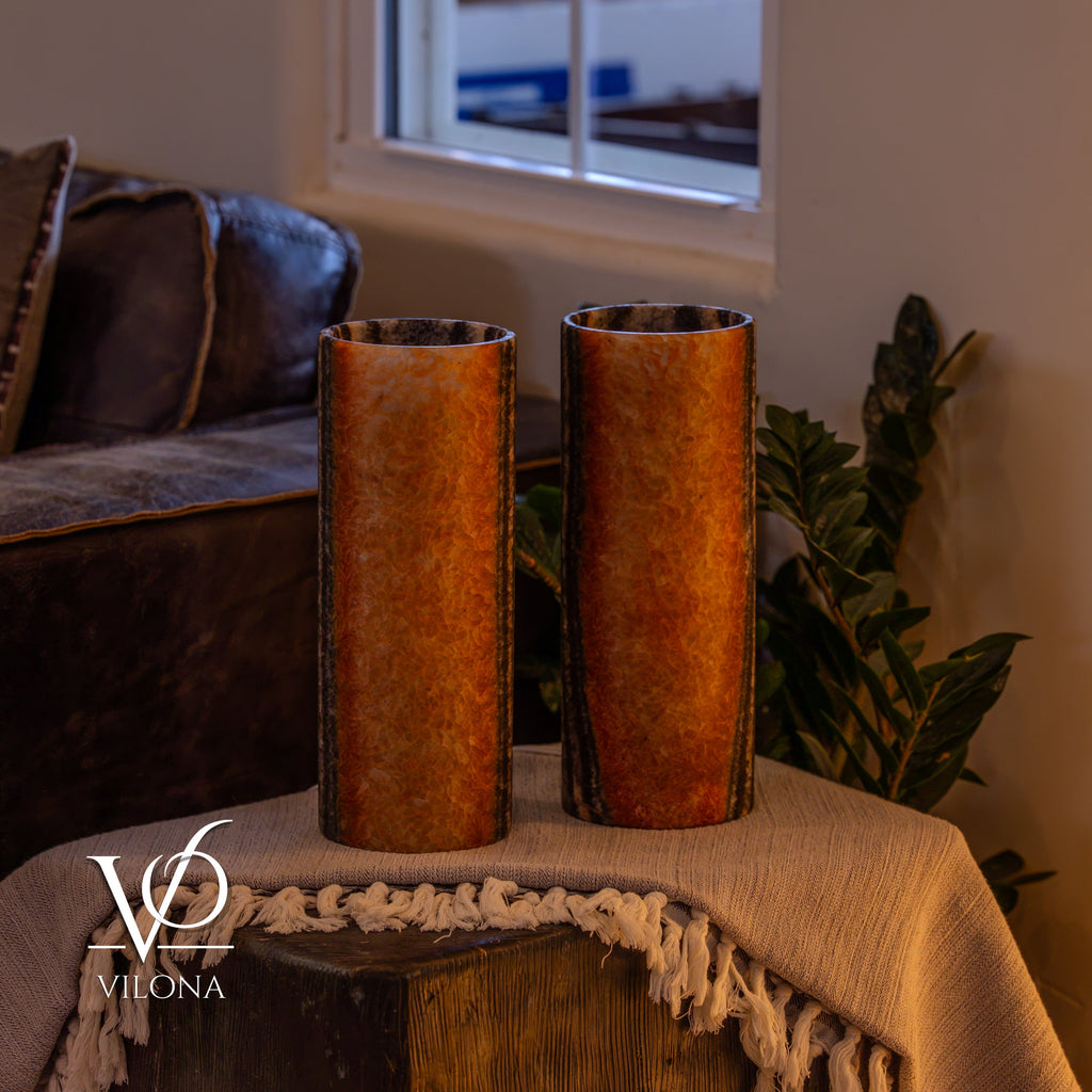 Tangerine Onyx - 12" Tall, x 4.5" Diameter (Small Table Lamp Pair #1)