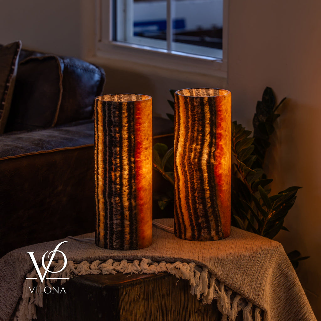 Tangerine Onyx - 12" Tall, x 4.5" Diameter (Small Table Lamp Pair #1)