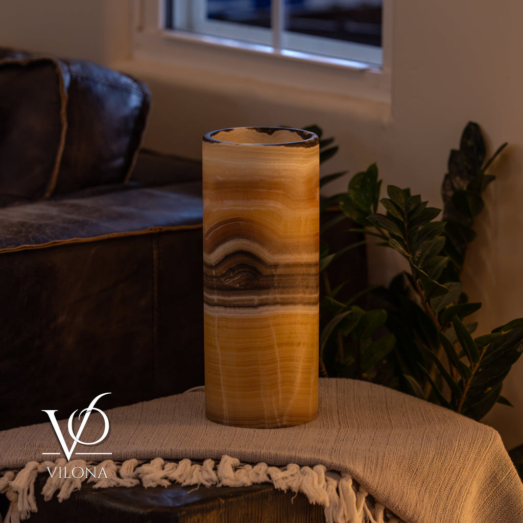 Honeycomb Onyx - 12" Tall, x 4.5" Diameter (Small Table Lamp #1)