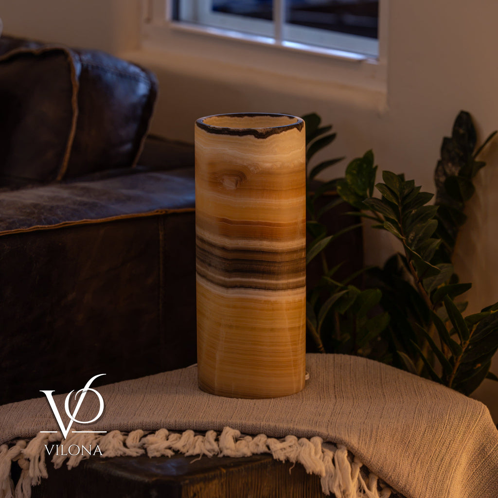 Honeycomb Onyx - 12" Tall, x 4.5" Diameter (Small Table Lamp #1)