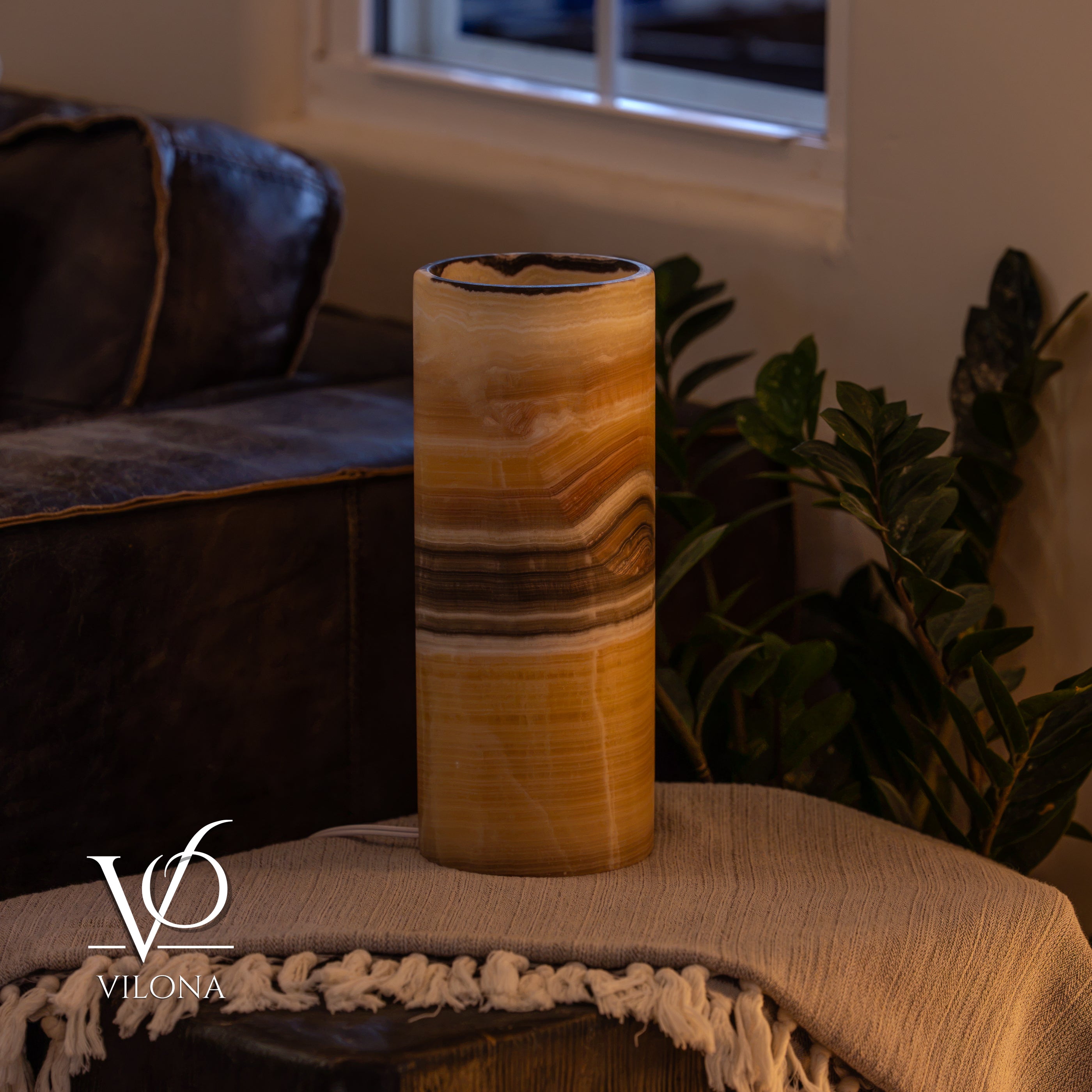 Honeycomb Onyx - 12" Tall, x 4.5" Diameter (Small Table Lamp #1)