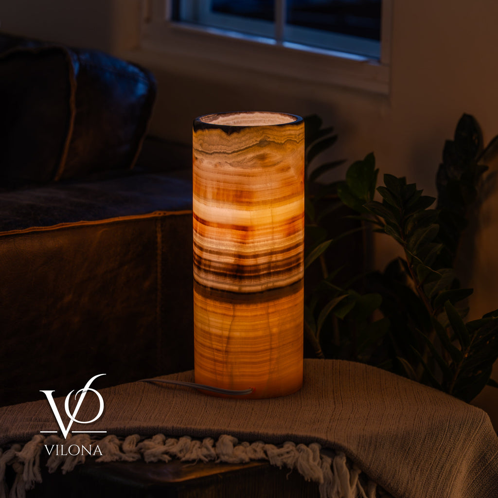 Honeycomb Onyx - 12" Tall, x 4.5" Diameter (Small Table Lamp #1)