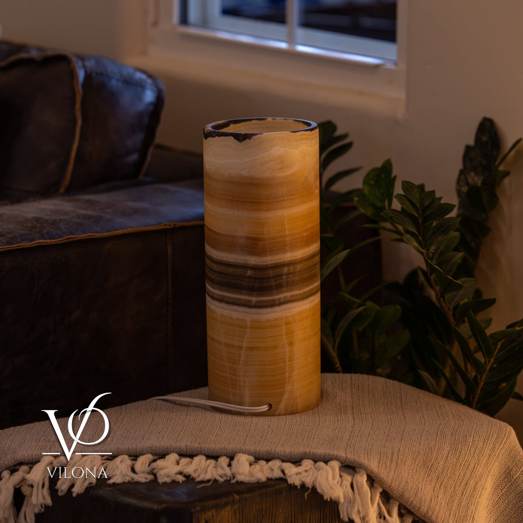 Honeycomb Onyx - 12" Tall, x 4.5" Diameter (Small Table Lamp #1)
