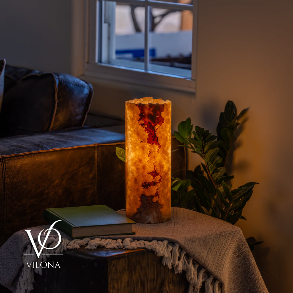 Aqua Onyx - 12" Tall, x 4.5" Diameter (Small Live Edge Table Lamp #1)