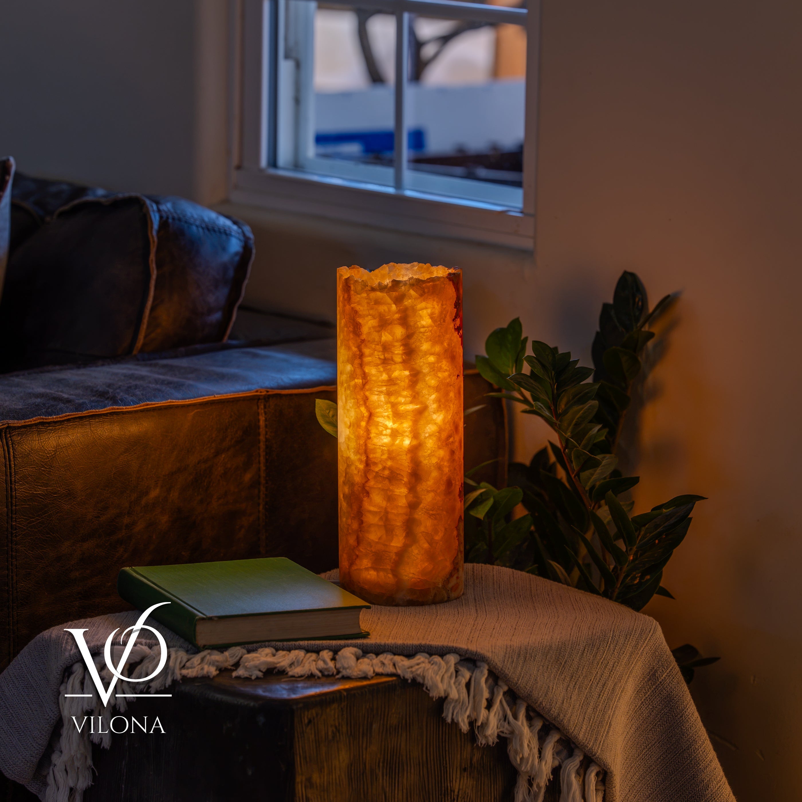 Aqua Onyx - 12" Tall, x 4.5" Diameter (Small Live Edge Table Lamp #1)