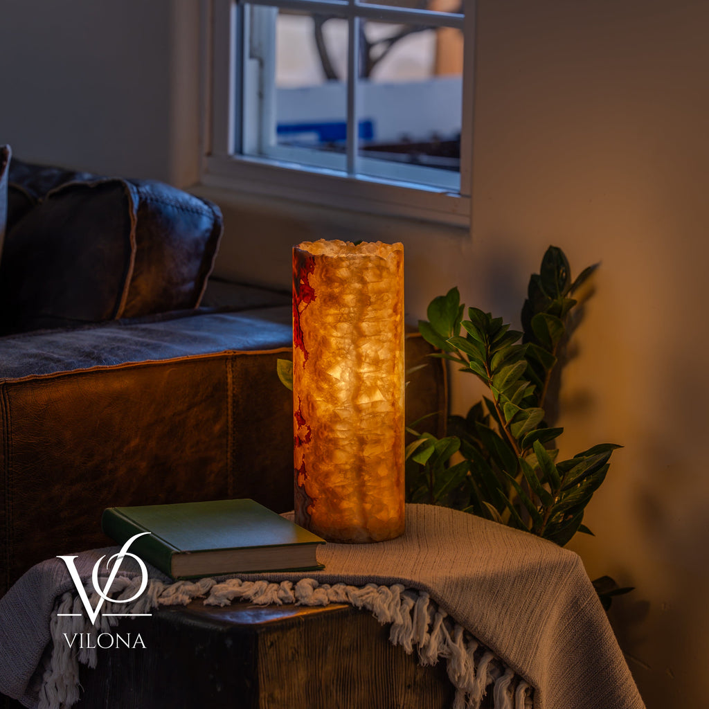 Aqua Onyx - 12" Tall, x 4.5" Diameter (Small Live Edge Table Lamp #1)