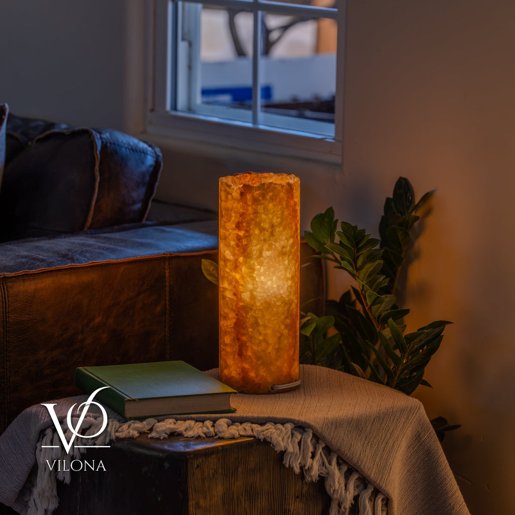 Aqua Onyx - 12" Tall, x 4.5" Diameter (Small Live Edge Table Lamp #1)