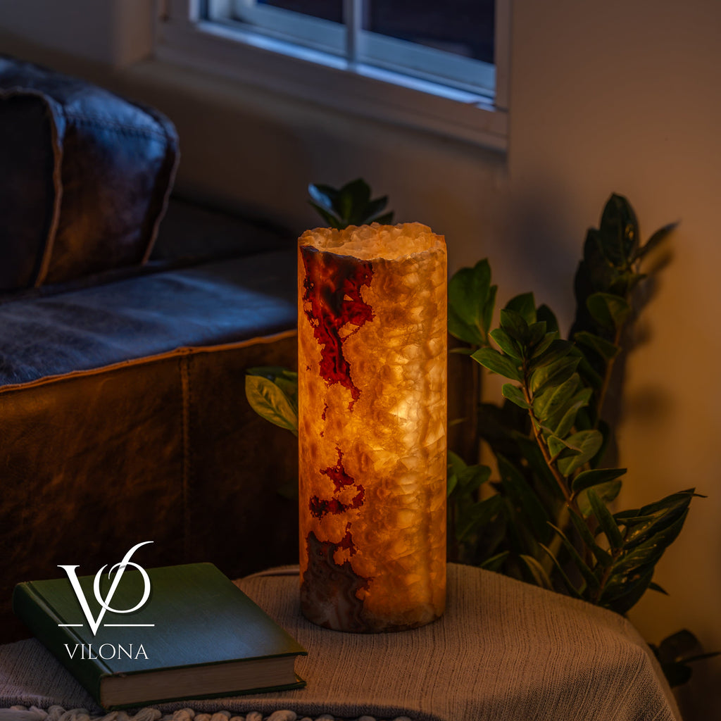 Aqua Onyx - 12" Tall, x 4.5" Diameter (Small Live Edge Table Lamp #1)