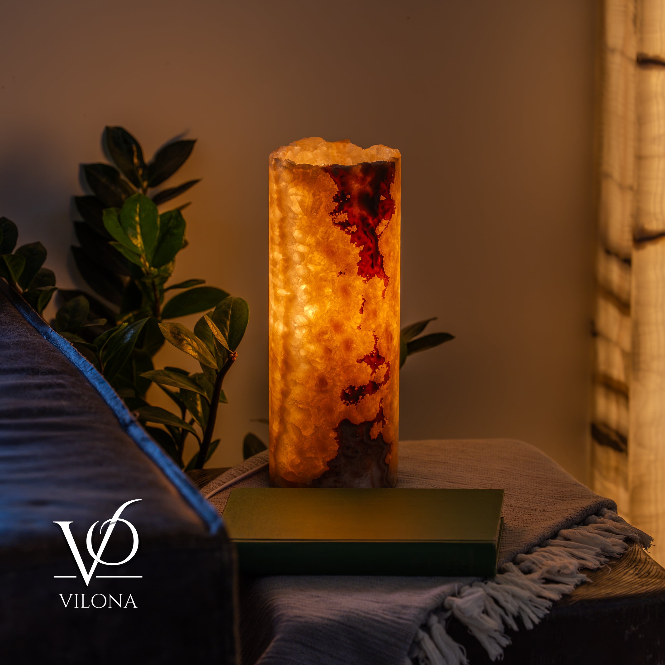 Aqua Onyx - 12" Tall, x 4.5" Diameter (Small Live Edge Table Lamp #1)
