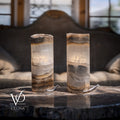 White Ice Onyx - 12" Tall, x 4.5" Diameter (Small Live Edge Table Lamp Pair #2)