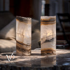 White Ice Onyx - 12" Tall, x 4.5" Diameter (Small Live Edge Table Lamp Pair #2)