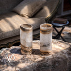 White Ice Onyx - 12" Tall, x 4.5" Diameter (Small Live Edge Table Lamp Pair #2)