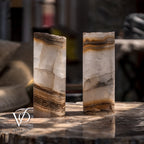 White Ice Onyx - 12" Tall, x 4.5" Diameter (Small Live Edge Table Lamp Pair #2)