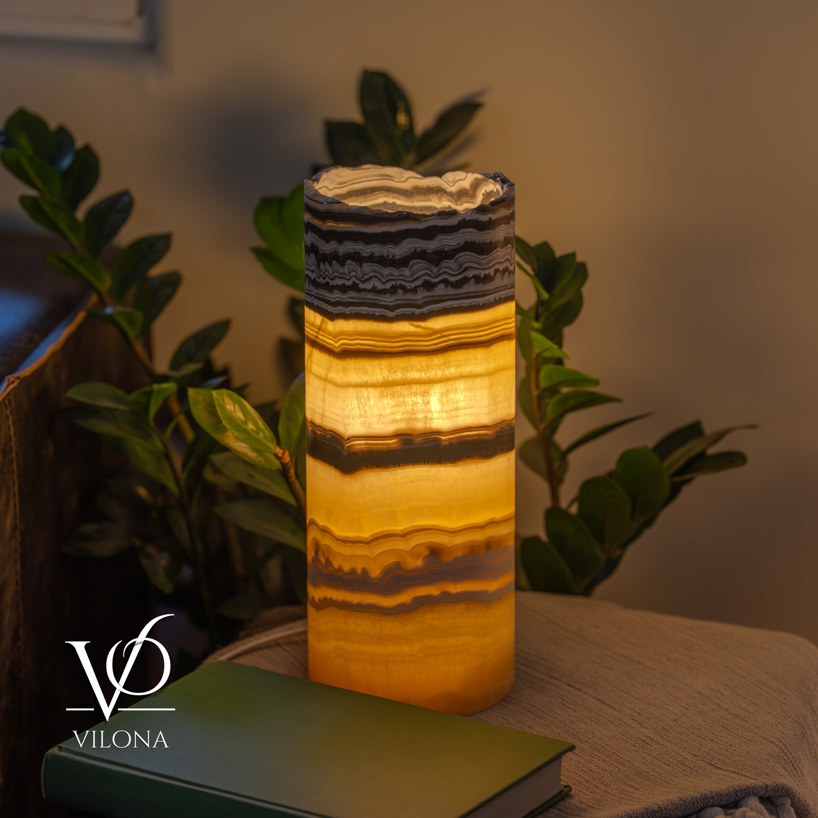 Golden Cloud Onyx - 12" Tall, x 4.5" Diameter (Small Live Edge Table Lamp #1)