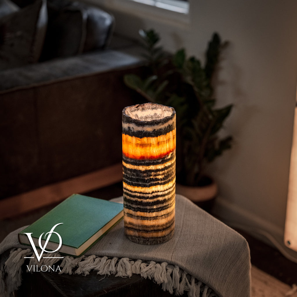 Tangerine Onyx - 12" Tall, x 4.5" Diameter (Small Table Lamp #1)