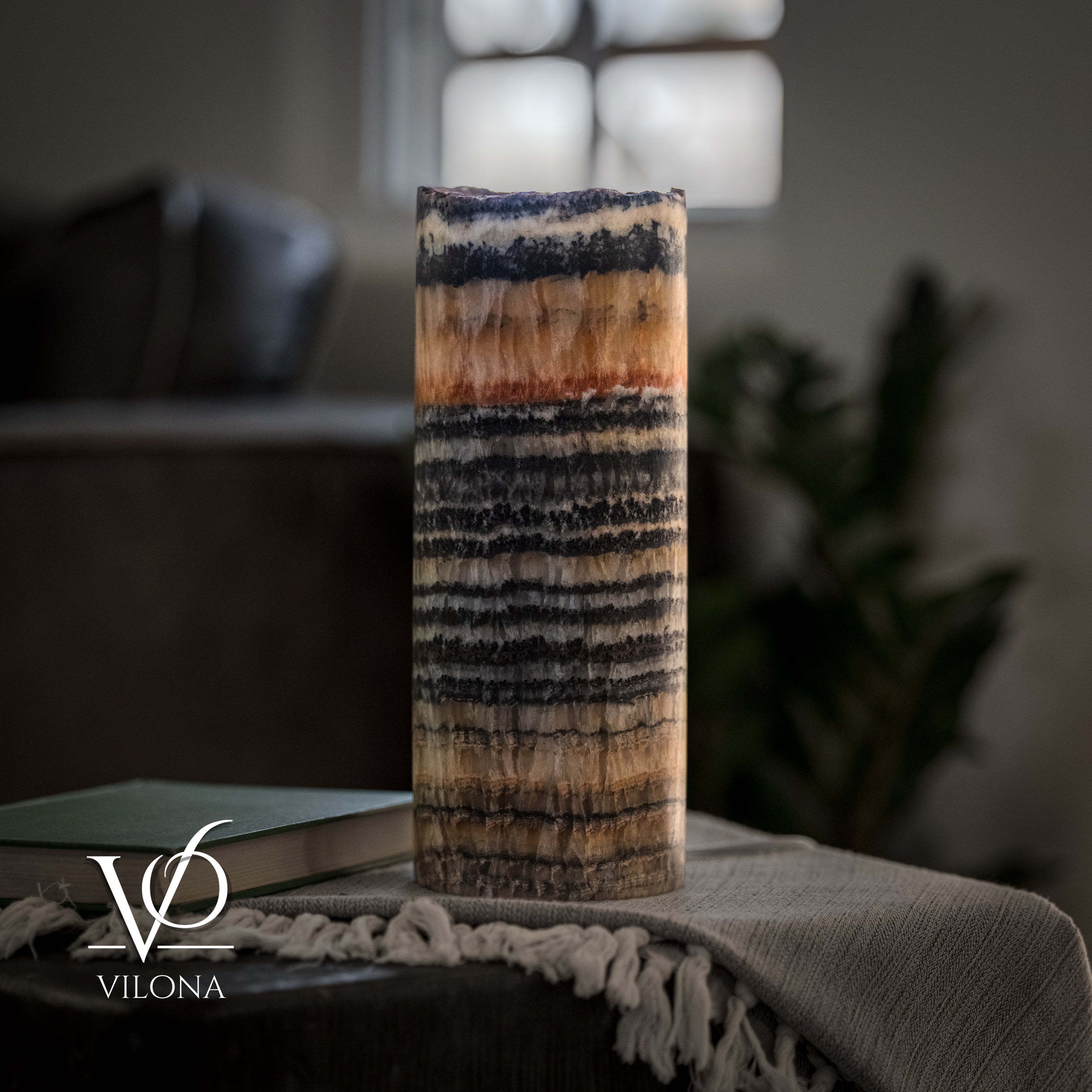Tangerine Onyx - 12" Tall, x 4.5" Diameter (Small Table Lamp #1)