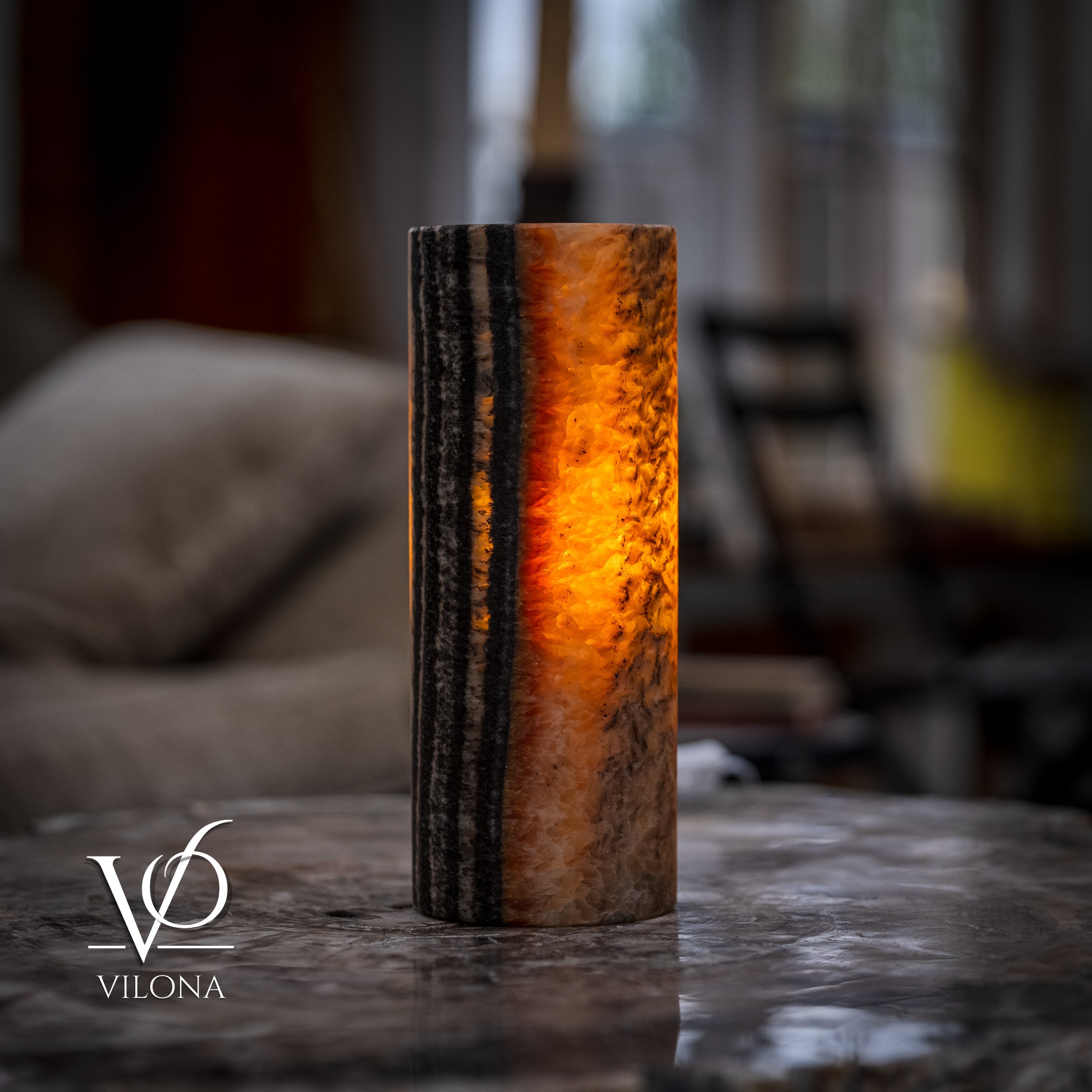 Tangerine Onyx - 12" Tall, x 4.5" Diameter (Small Table Lamp #2)