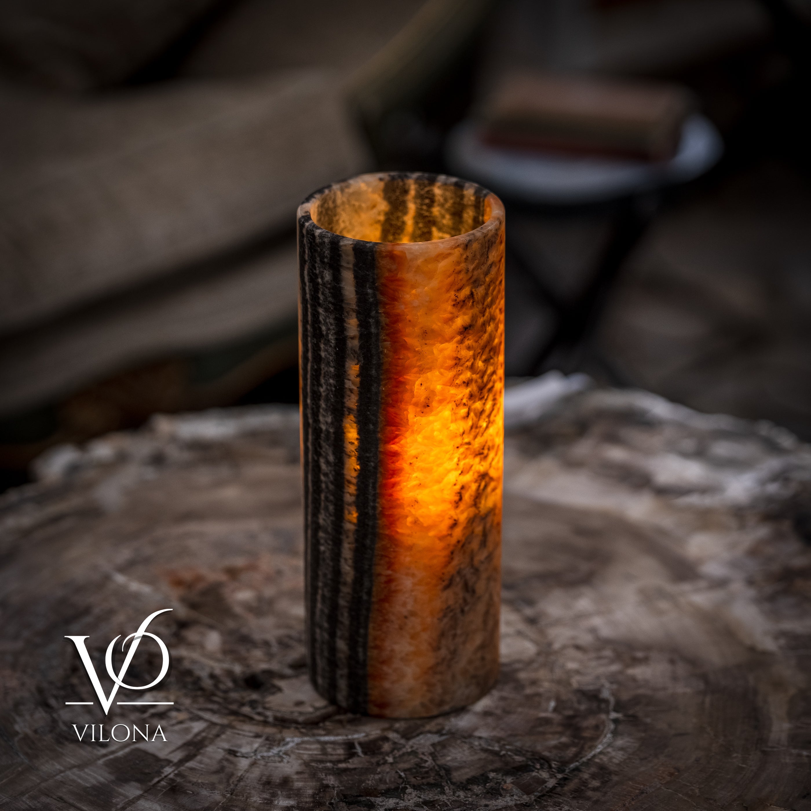 Tangerine Onyx - 12" Tall, x 4.5" Diameter (Small Table Lamp #2)