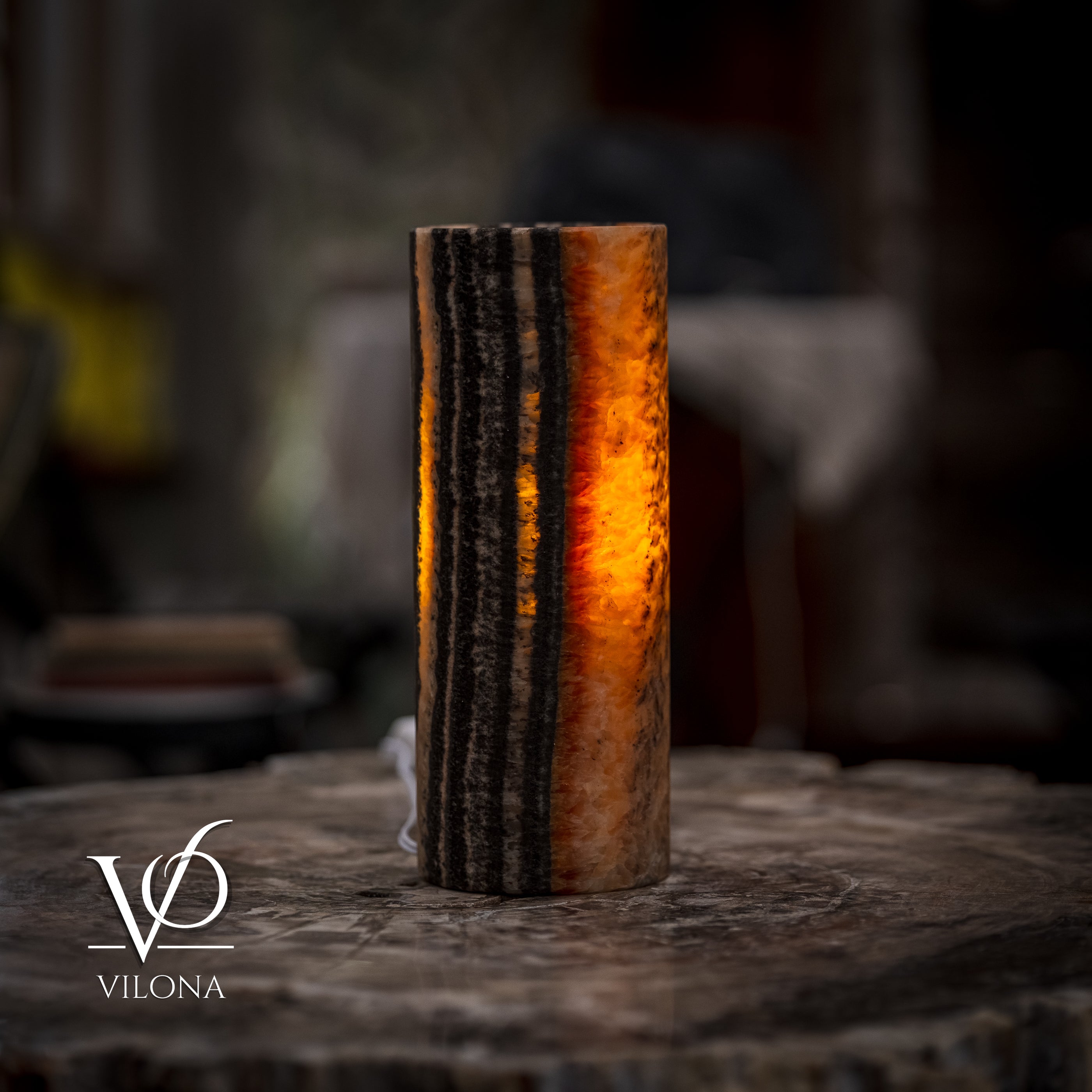 Tangerine Onyx - 12" Tall, x 4.5" Diameter (Small Table Lamp #2)