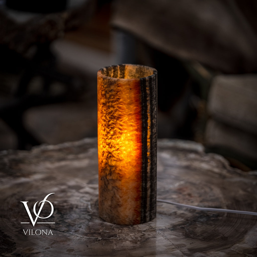 Tangerine Onyx - 12" Tall, x 4.5" Diameter (Small Table Lamp #2)