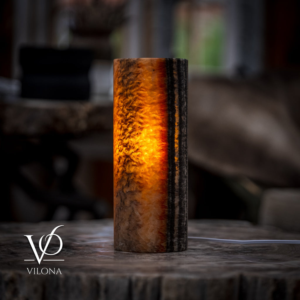 Tangerine Onyx - 12" Tall, x 4.5" Diameter (Small Table Lamp #2)