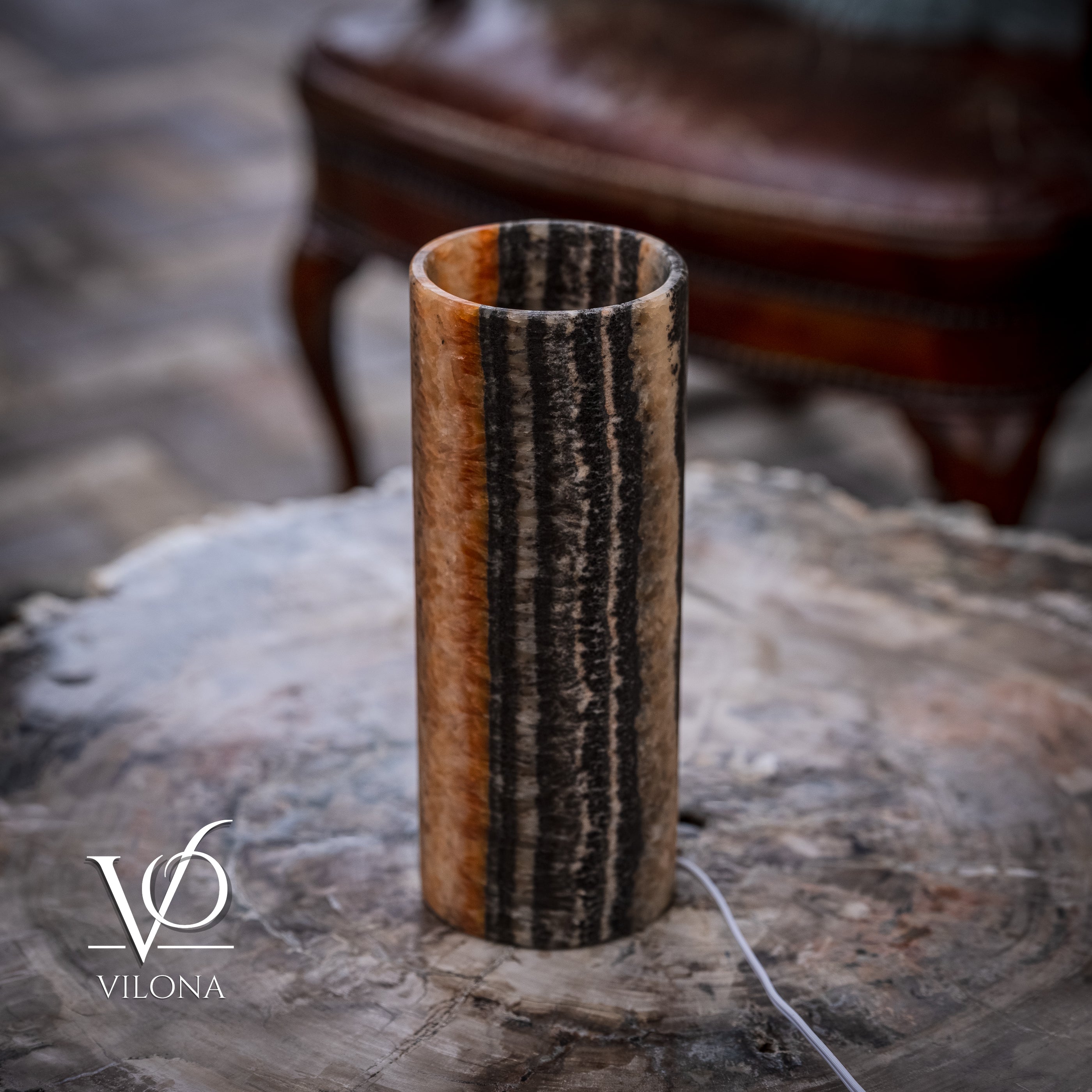 Tangerine Onyx - 12" Tall, x 4.5" Diameter (Small Table Lamp #2)