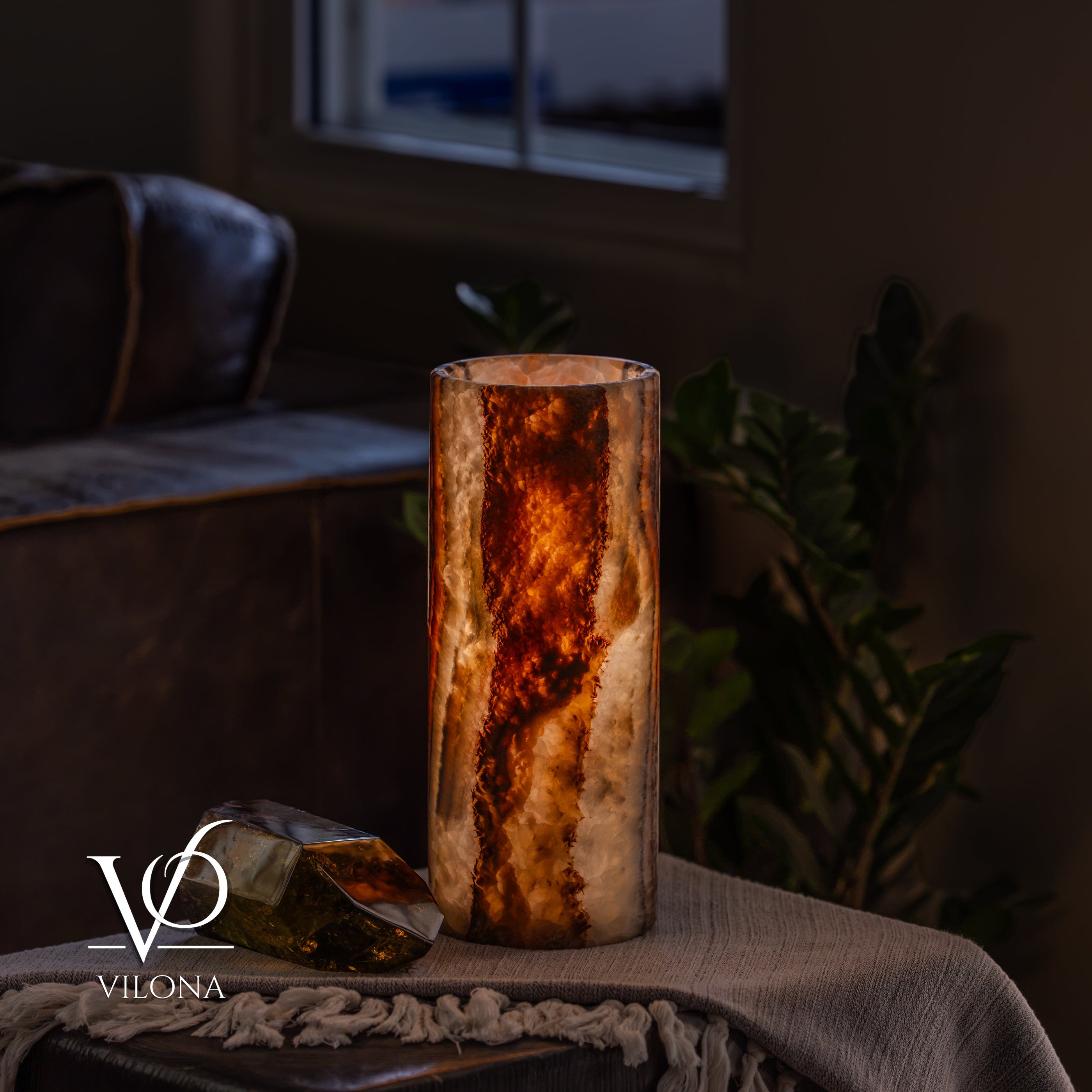 Tangerine Onyx - 12" Tall, x 4.5" Diameter (Small Table Lamp #4)