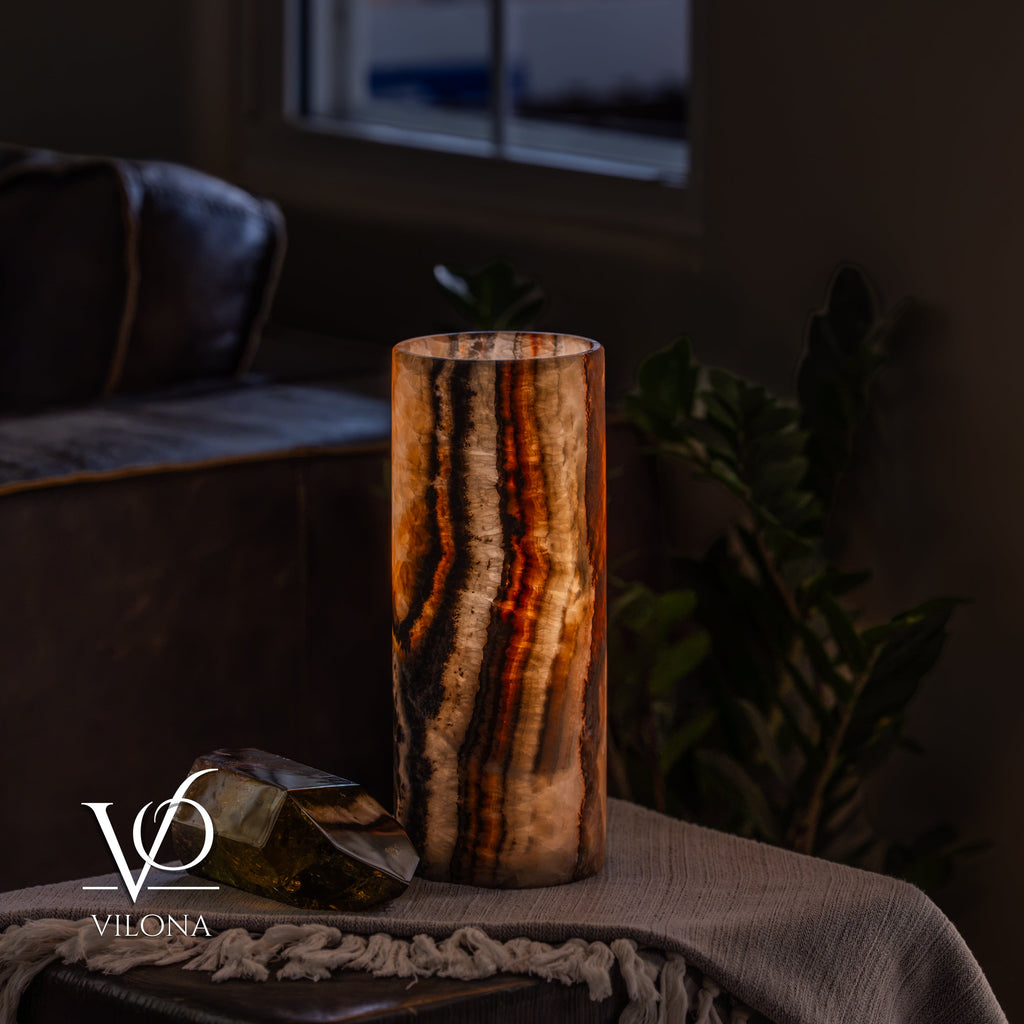 Tangerine Onyx - 12" Tall, x 4.5" Diameter (Small Table Lamp #4)