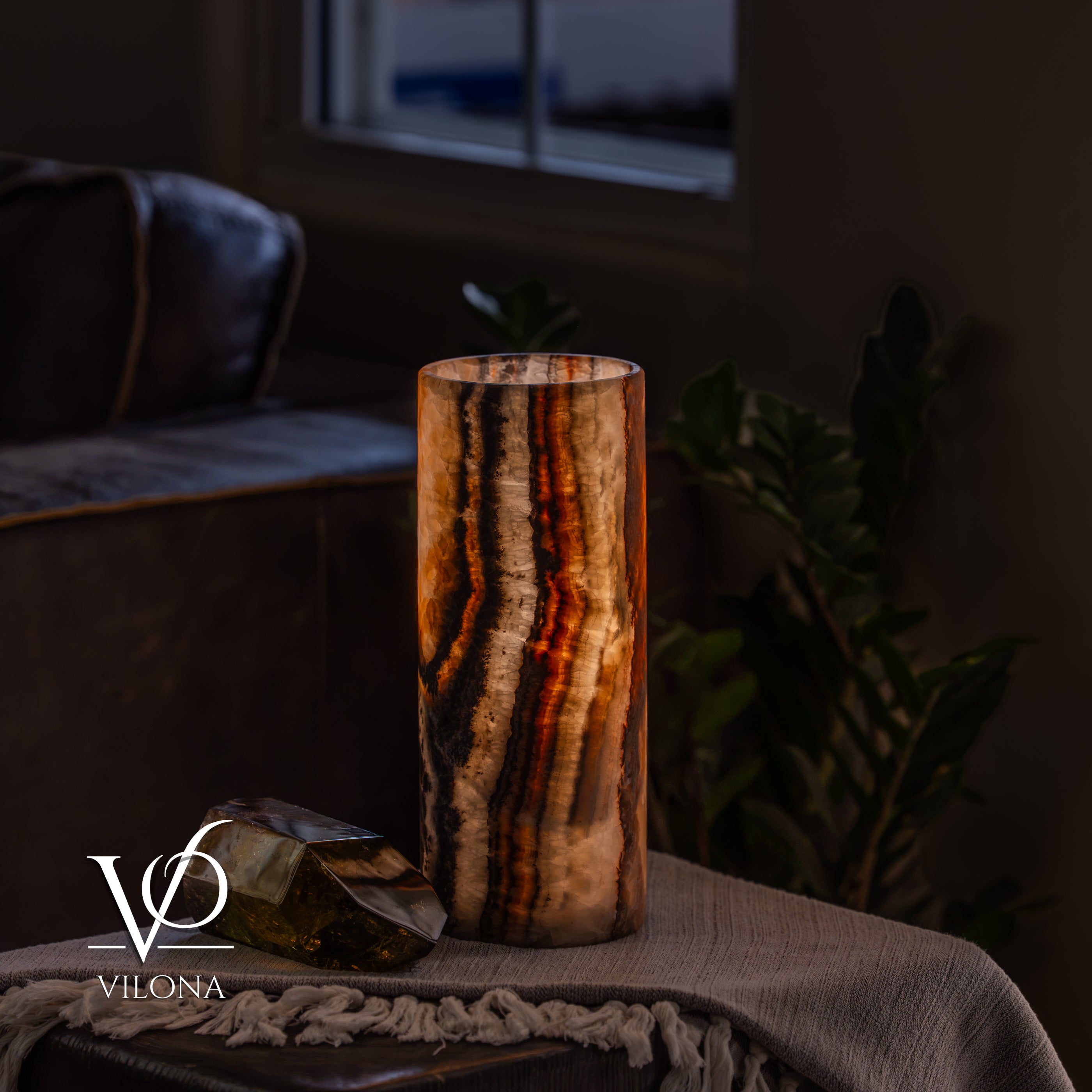 Tangerine Onyx - 12" Tall, x 4.5" Diameter (Small Table Lamp #4)