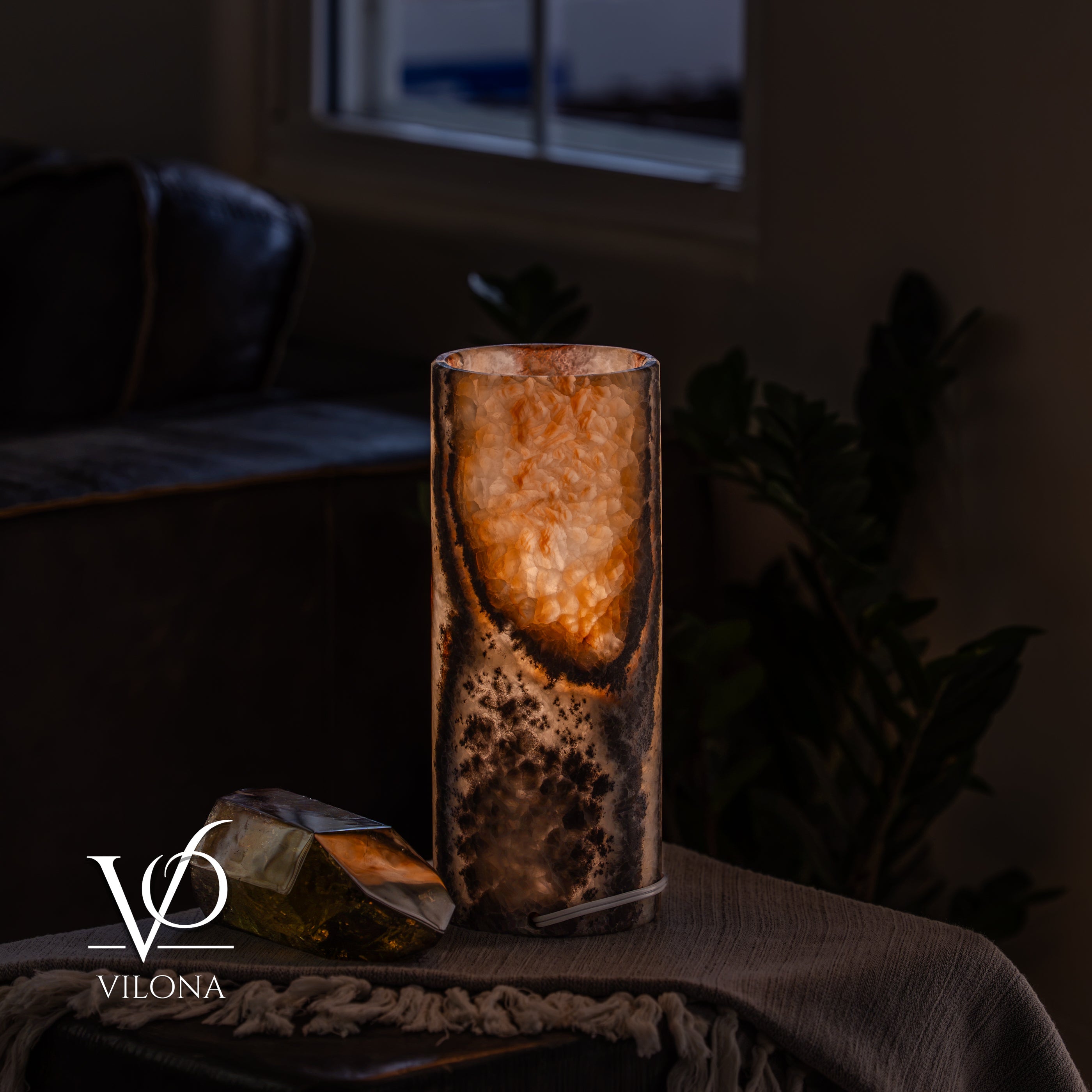 Tangerine Onyx - 12" Tall, x 4.5" Diameter (Small Table Lamp #4)