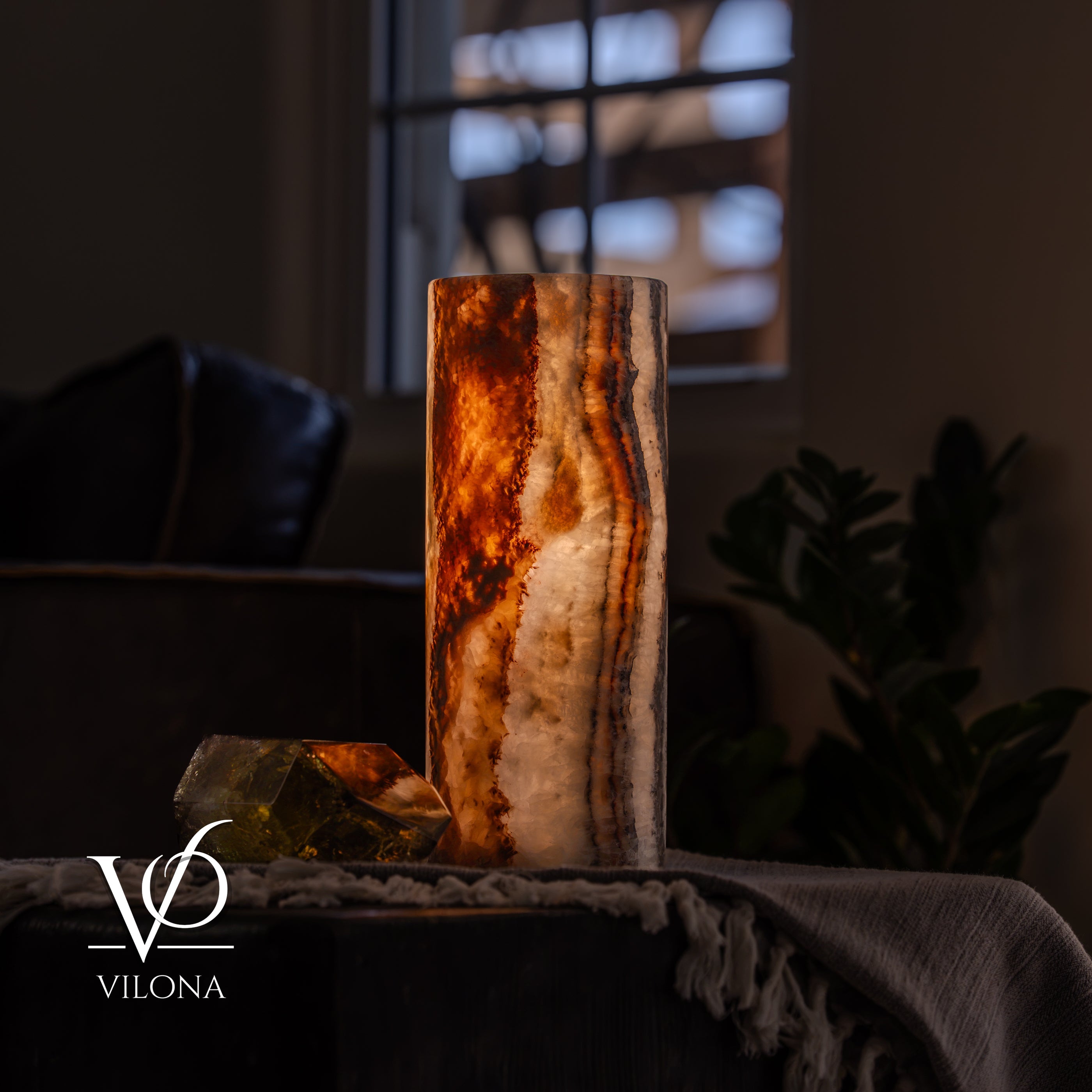 Tangerine Onyx - 12" Tall, x 4.5" Diameter (Small Table Lamp #4)