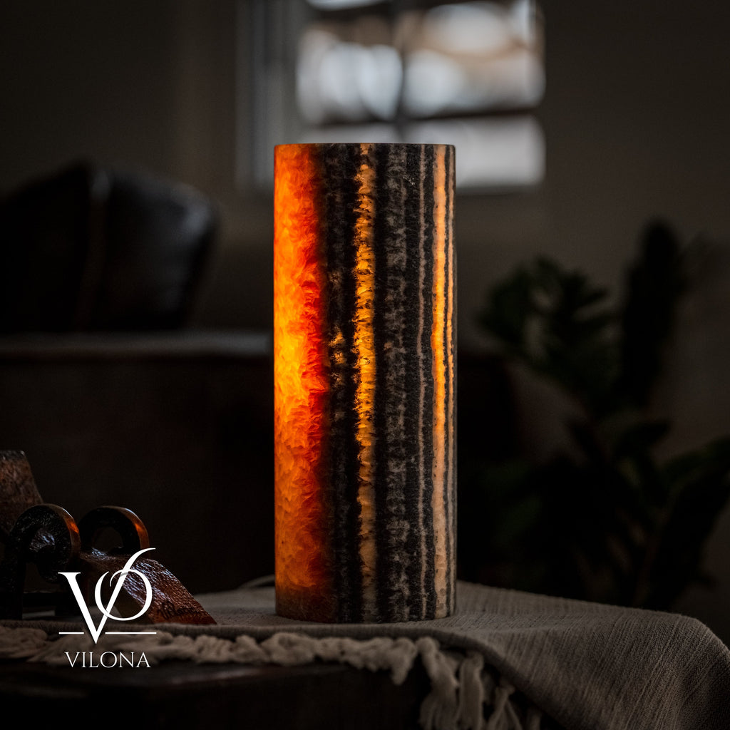 Tangerine Onyx - 12" Tall, x 4.5" Diameter (Small Table Lamp #3)