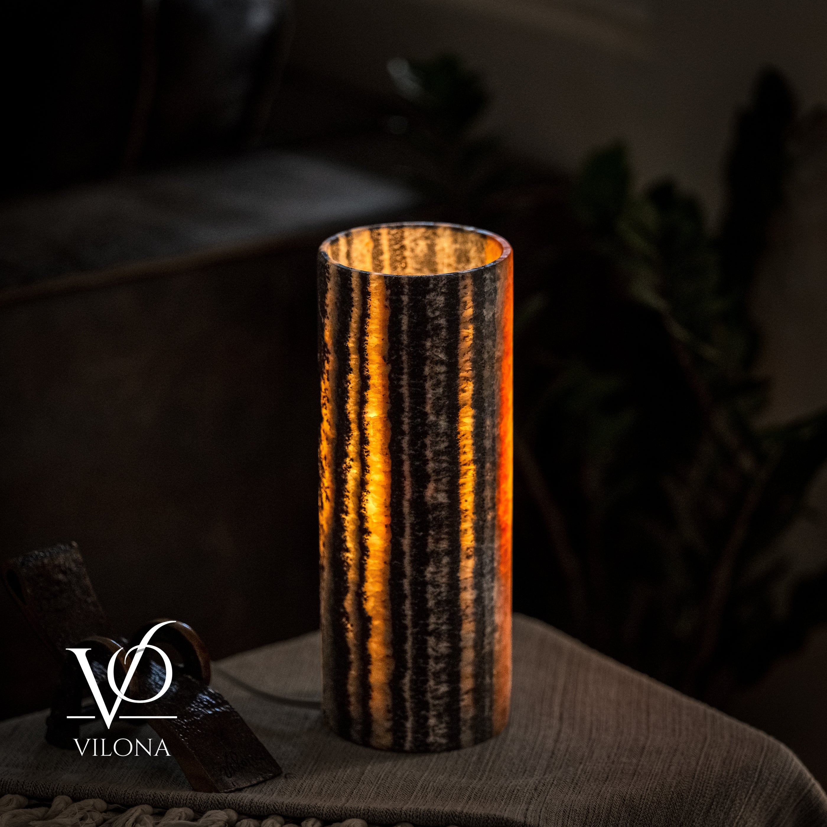 Tangerine Onyx - 12" Tall, x 4.5" Diameter (Small Table Lamp #3)