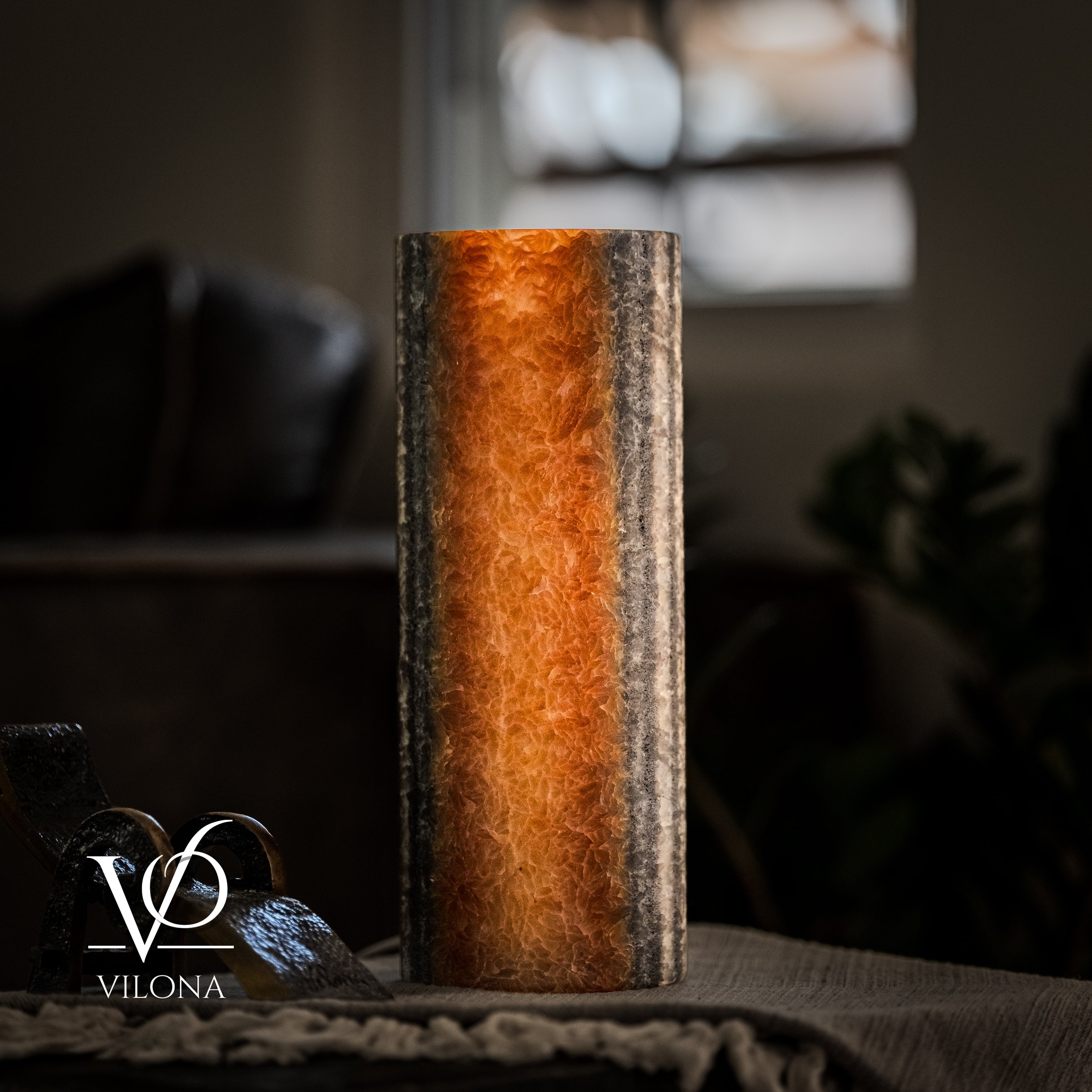 Tangerine Onyx - 12" Tall, x 4.5" Diameter (Small Table Lamp #3)