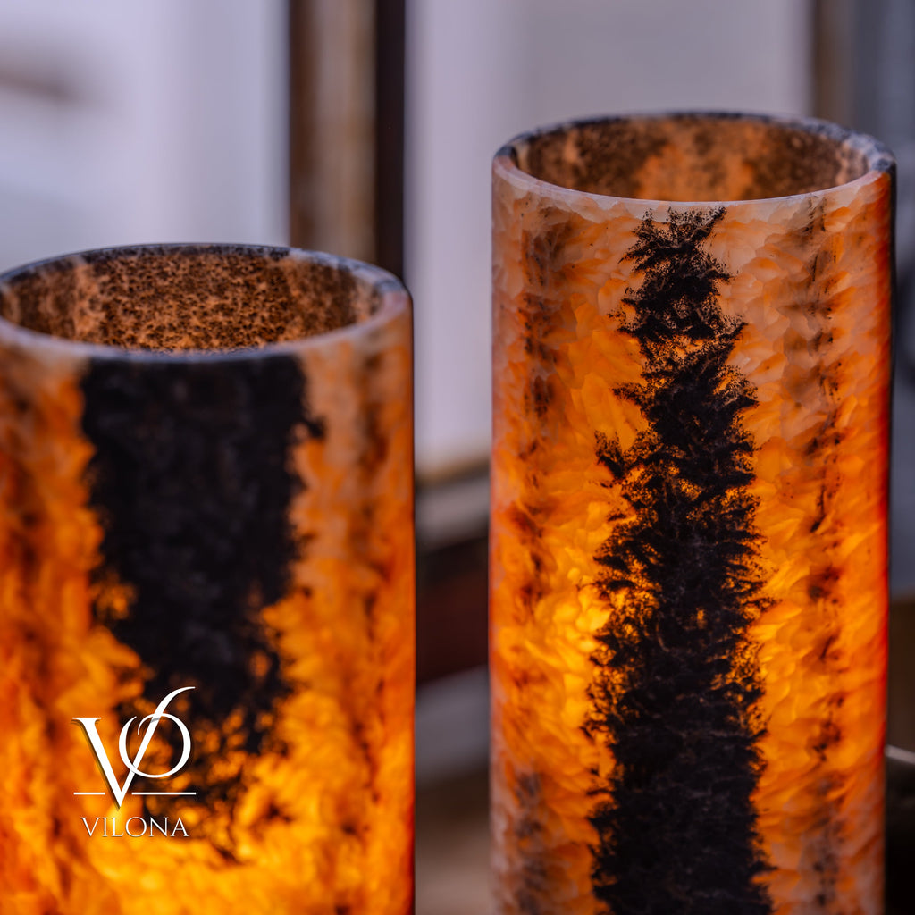 Tangerine Onyx - 12" Tall, x 4.5" Diameter (Small Table Lamp Pair #2)