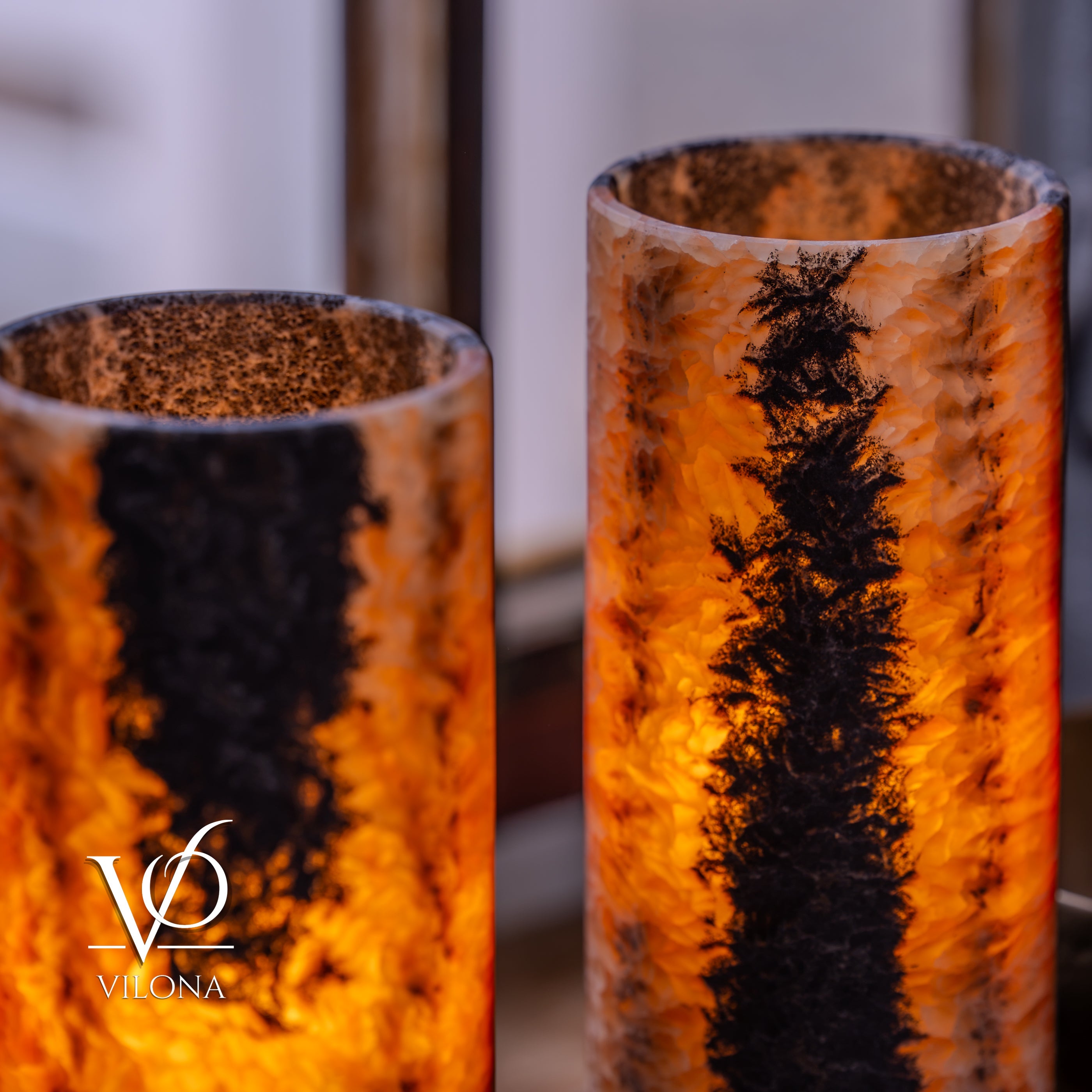 Tangerine Onyx - 12" Tall, x 4.5" Diameter (Small Table Lamp Pair #2)