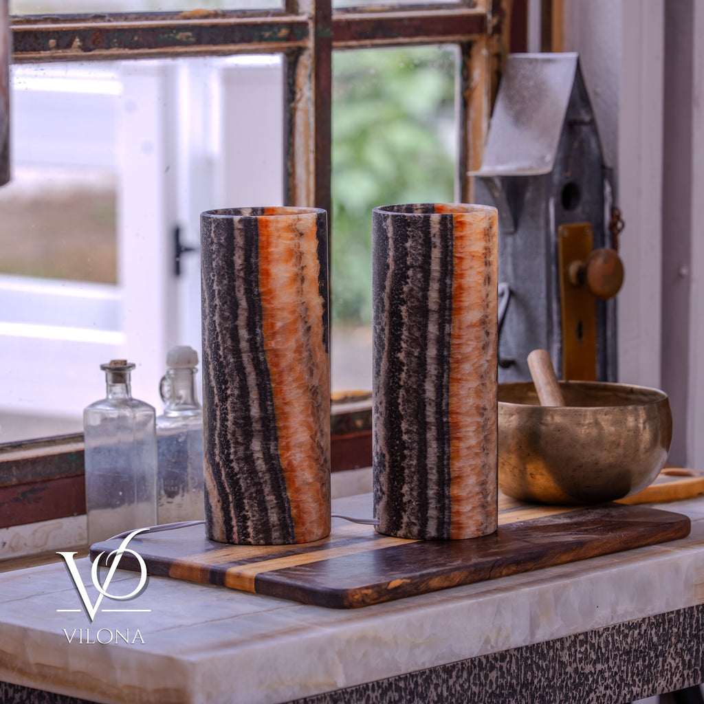 Tangerine Onyx - 12" Tall, x 4.5" Diameter (Small Table Lamp Pair #2)