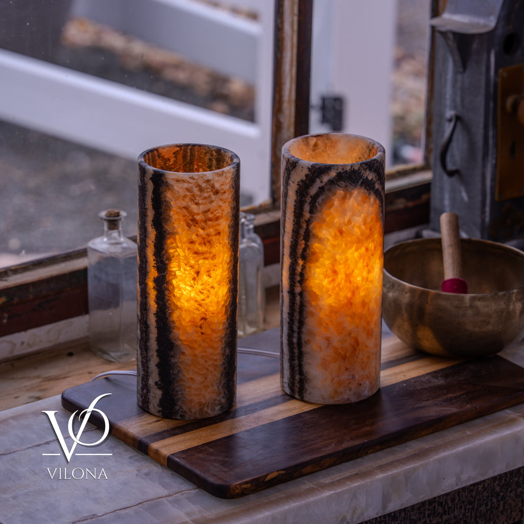 Tangerine Onyx - 12" Tall, x 4.5" Diameter (Small Table Lamp Pair #3)