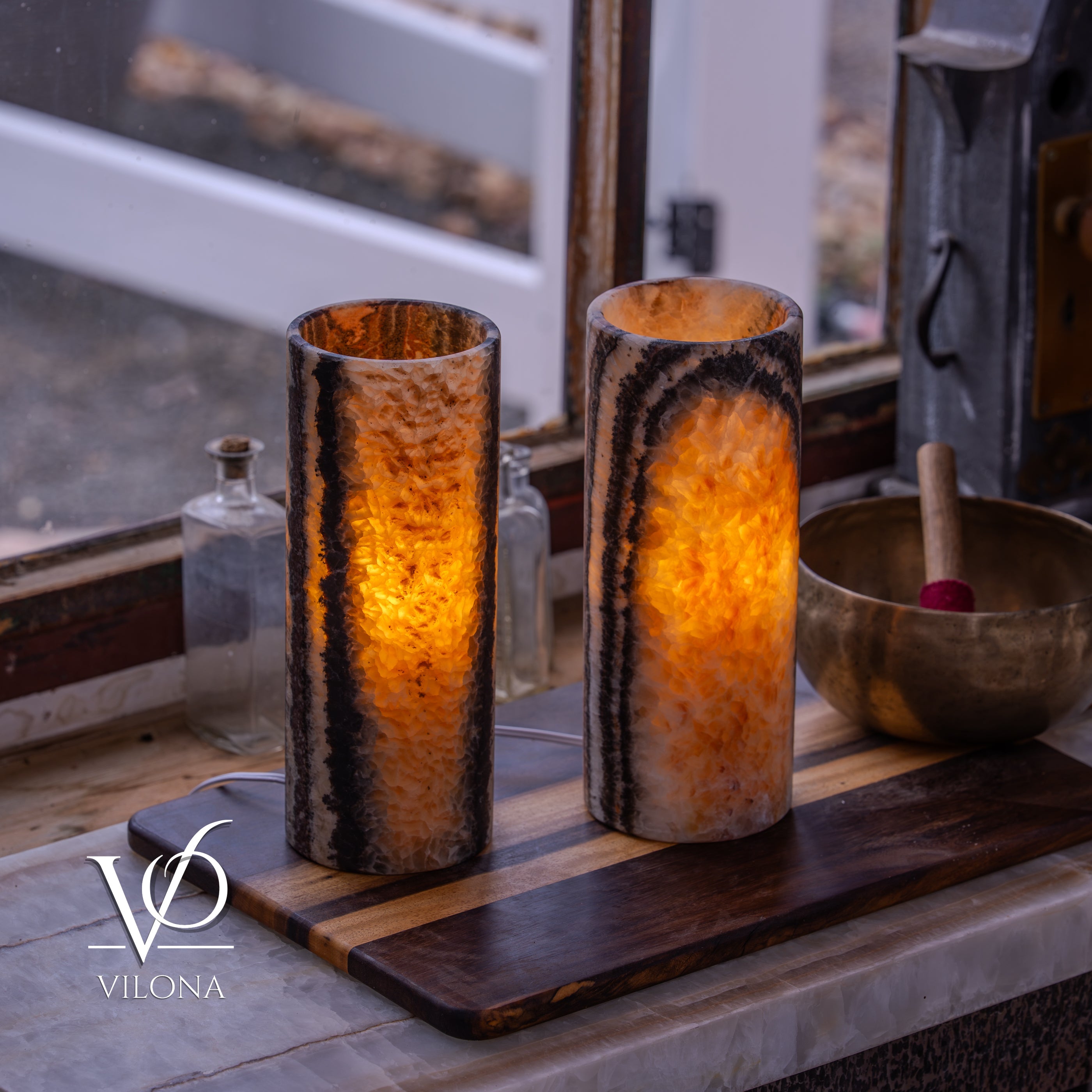 Tangerine Onyx - 12" Tall, x 4.5" Diameter (Small Table Lamp Pair #3)
