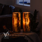 Tangerine Onyx - 12" Tall, x 4.5" Diameter (Small Table Lamp Pair #4)