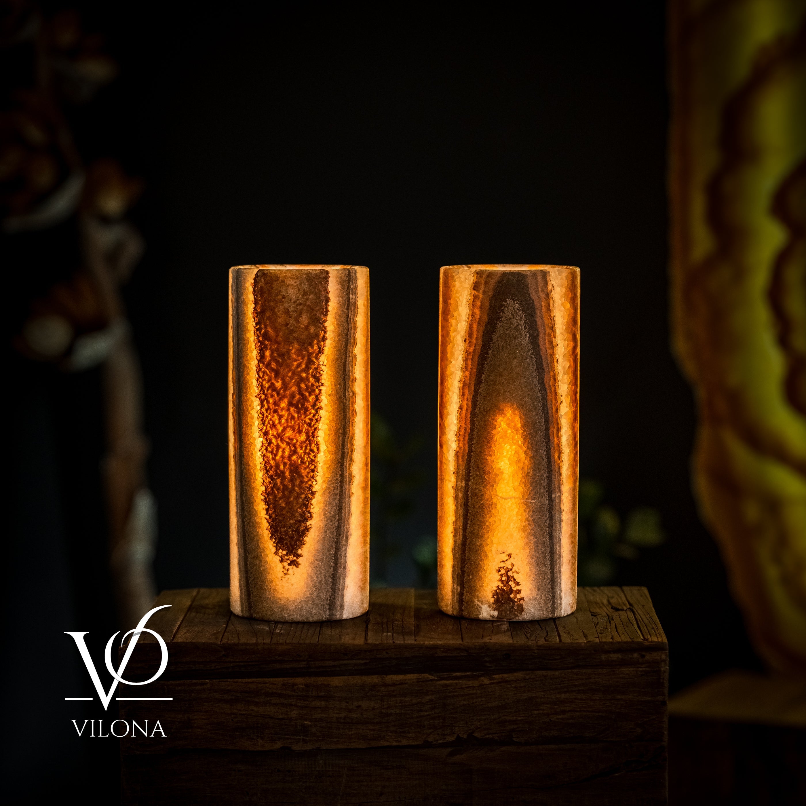 Sahara Onyx - 12" Tall, x 4.5" Diameter (Small Table Lamp Pair #2)