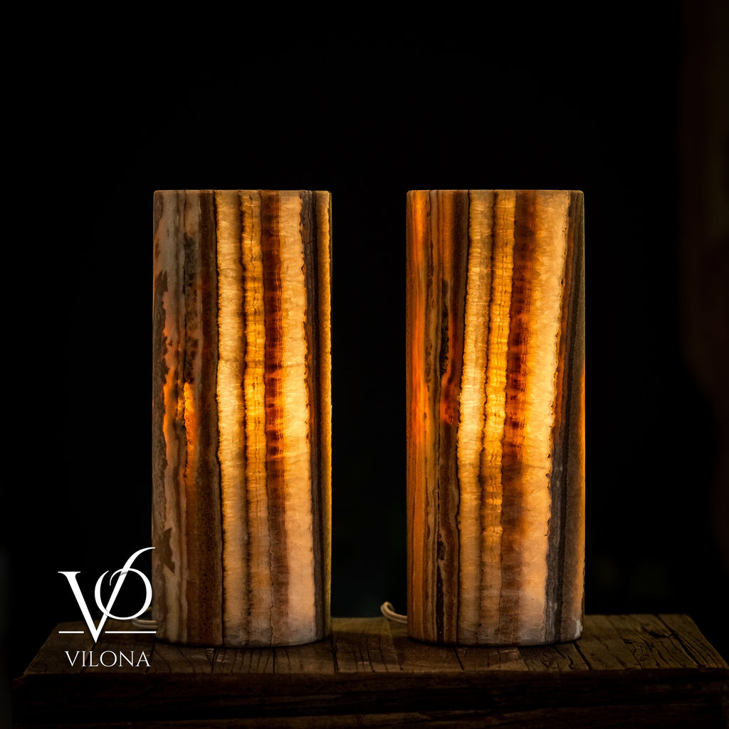 Sahara Onyx - 12" Tall, x 4.5" Diameter (Small Table Lamp Pair #2)