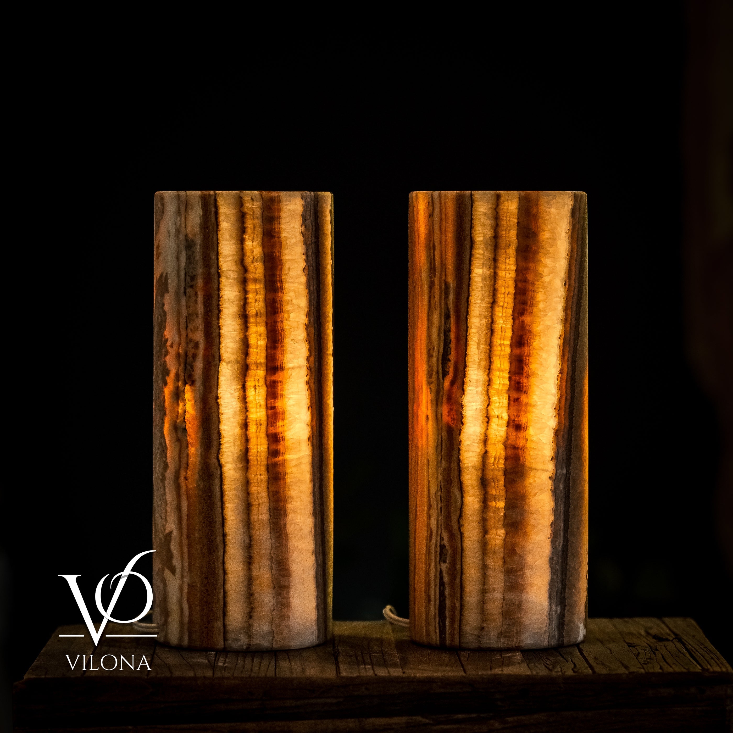 Sahara Onyx - 12" Tall, x 4.5" Diameter (Small Table Lamp Pair #2)