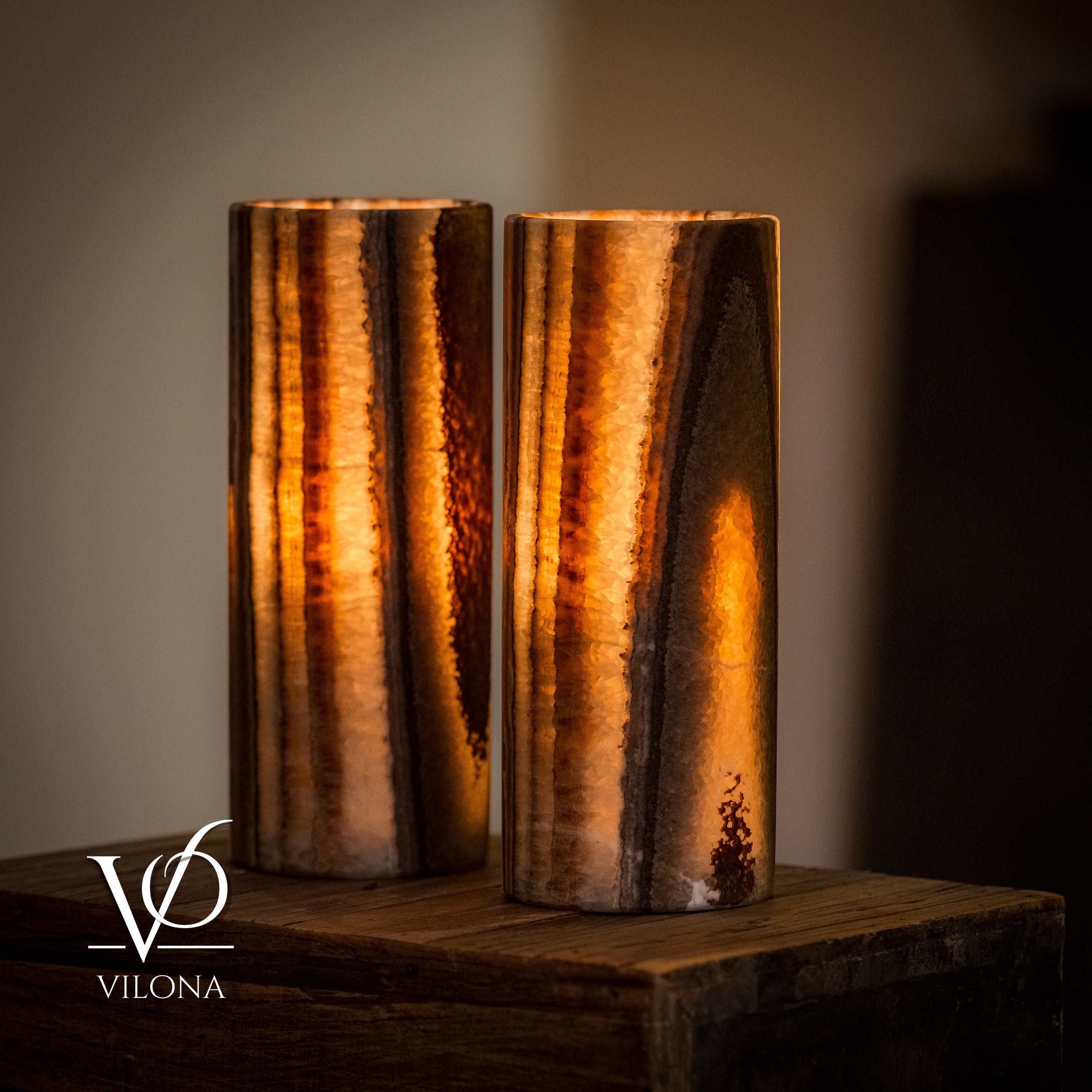 Sahara Onyx - 12" Tall, x 4.5" Diameter (Small Table Lamp Pair #2)