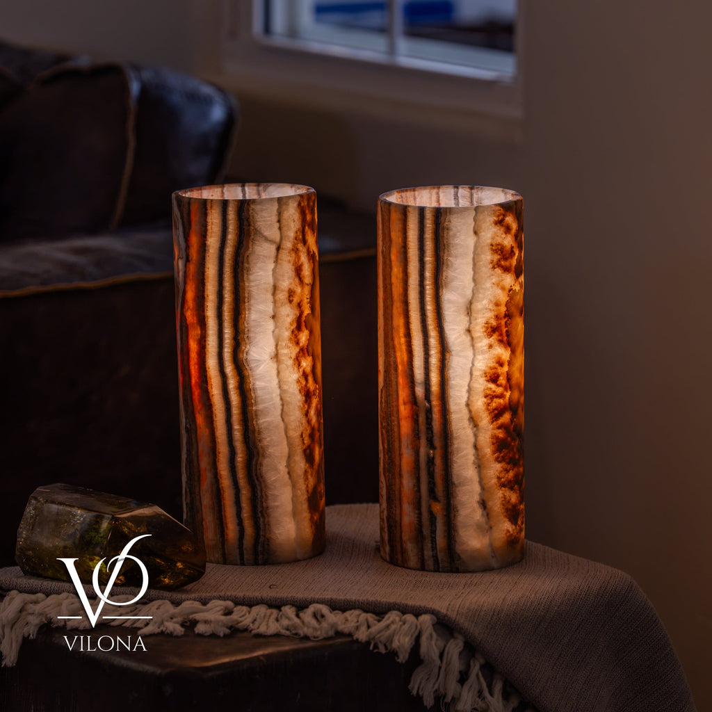 Sahara Onyx - 12" Tall, x 4.5" Diameter (Small Table Lamp Pair #3)