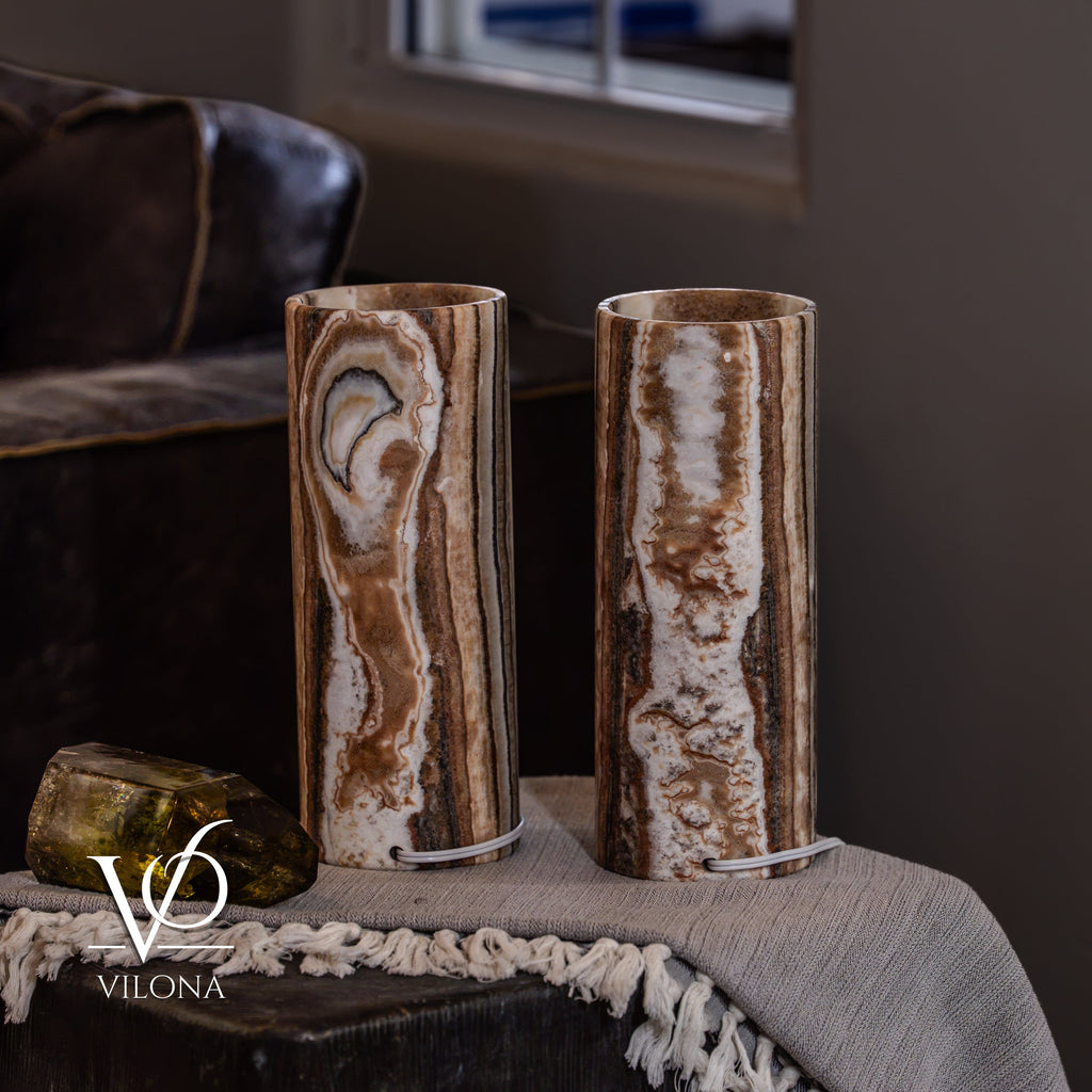 Sahara Onyx - 12" Tall, x 4.5" Diameter (Small Table Lamp Pair #3)