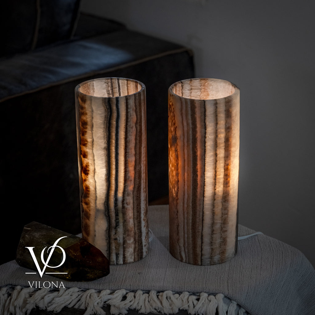 Sahara Onyx - 12" Tall, x 4.5" Diameter (Small Table Lamp Pair #4)